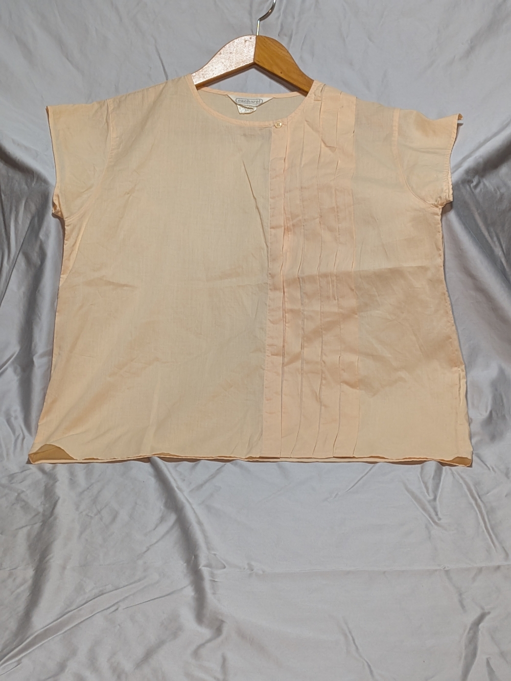 Vintage Cacharel Pleated Blouse – Peach Nude Minimalist Parisian Chic M